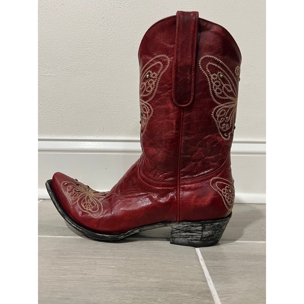Old Gringo Marsha Red Leather Butterfly Embroidered Cowboy Boots Women 9 B
